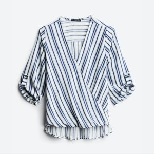 West Kei High Low Blouse, with Blue and White stripes